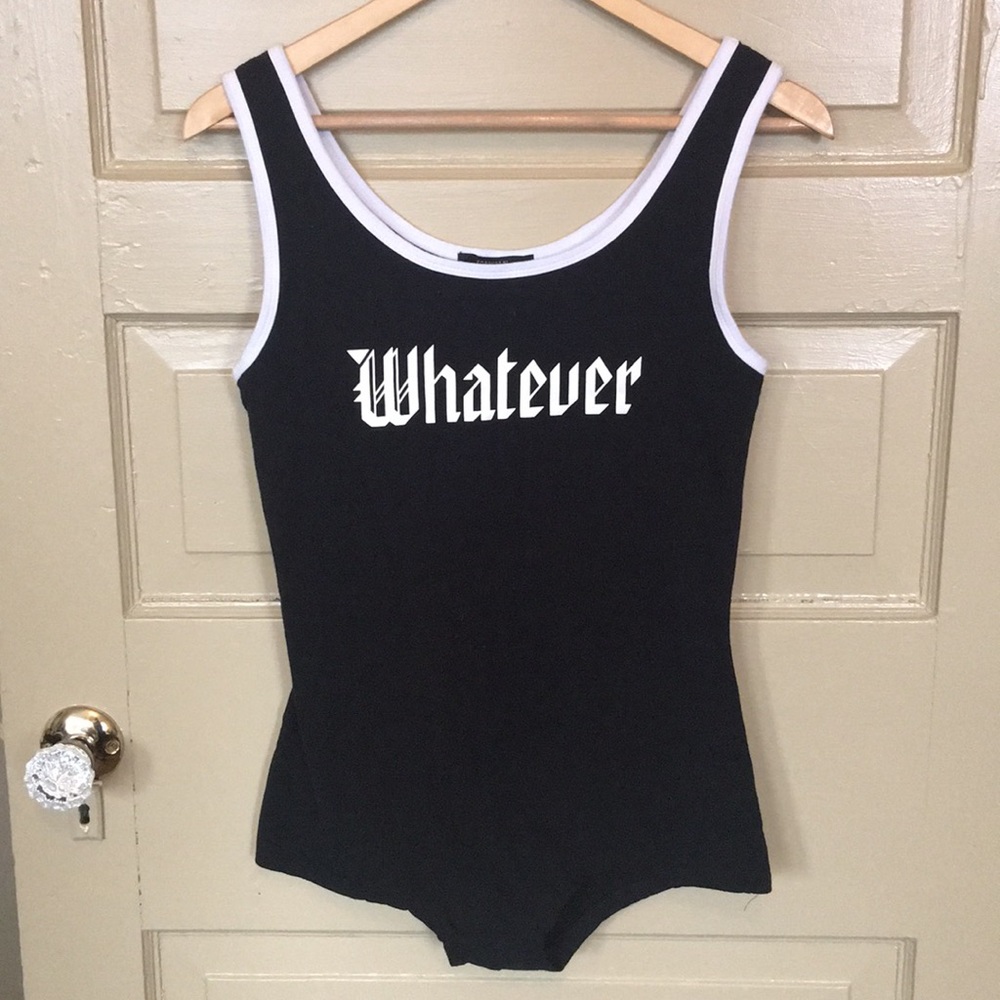 🌿 forever 21 whatever black body suit with white